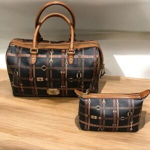 Lauren By Ralph Lauren Calloway Satchel & Wristlet Coated Canvas & Leath…